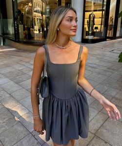 ZARA Grey Corset Flared Mini Dress With Pockets
