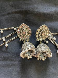 Earrings with Hair Chain