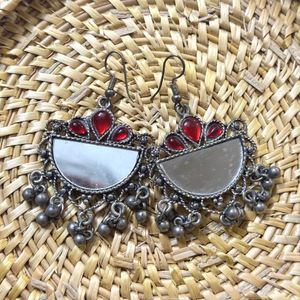 Red Mirror Jhumka Earrings