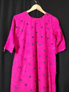 Dark Pink Printed Long Kurti (Women)