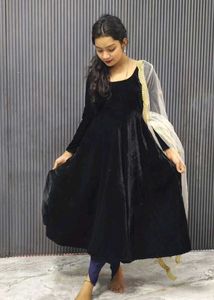 Velvet Umbrella Frock With Embroidery Dupatta