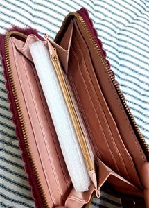 Red Studded Wallet with Pom-Pom