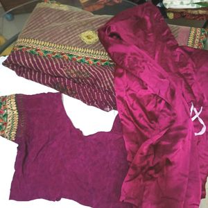 Purple Plum Golden Saree Blouse Petticoat Party