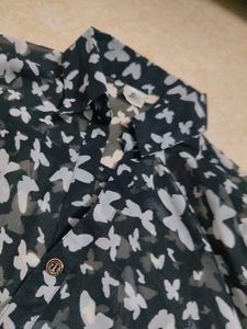 Butterfly Print Button-Down Shirt