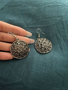 Floral Etched Round Drop Earrings