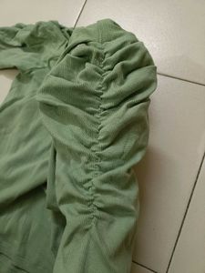 Green Ruched Sleeve Top