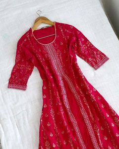 Red & Gold Floral Print Kurti