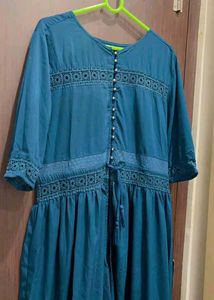 Teal Embroidered dress front cut