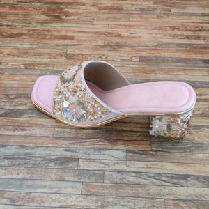 Embellished Pink Slip-On Sandals