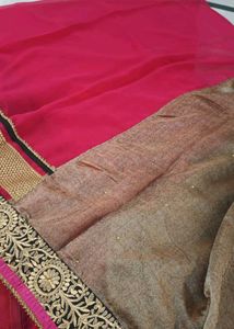 bright pink and golden brown Saree