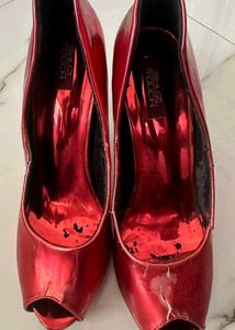 Metallic Heels Red 4 Inch Heel