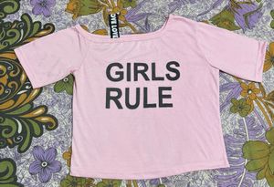 Baby Pink ‘girls Rule’ Printed Crop Top