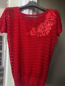 Red Floral Embellished Top