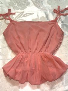 Peach Flower Cutout Peplum Top