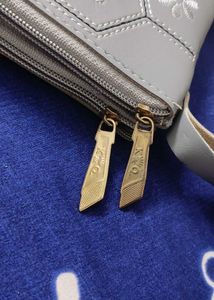 Gray Floral Hexagon Embroidery Pouch/ Purse