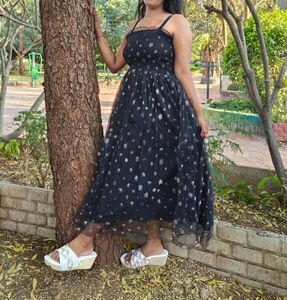 Black Floral Mesh Maxi Dress