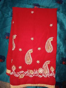 Red Embroidered Saree