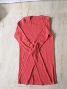 Coral Ribbed Long Sleeve Top
