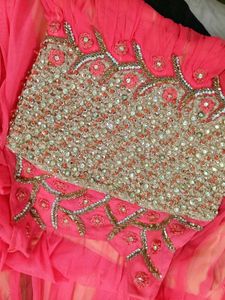 Pink &amp; Gold Embellished Gown Dress
