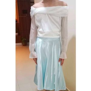 Baby Blue Wraparound Satin Skirt