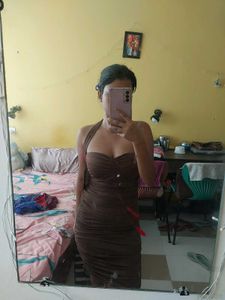 Brown Ruched Bodycon Dress