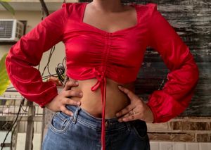 Red Satin Fancy Crop Top