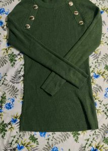 Olive Green Ribbed Knit Top