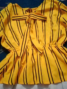 Striped Yellow Bell Sleeve Top