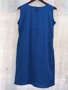 Blue Midi Dress With Side Invisible Zipper