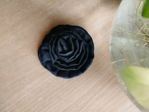 Black Fabric Rose Brooch