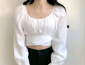 White Long Sleeve Crop Top