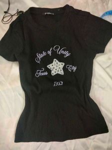 Black Graphic ribbed top