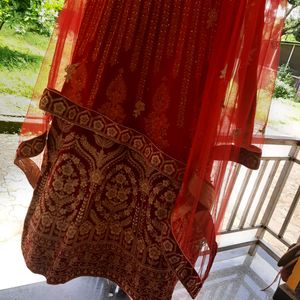 Bridal Red Velvet Zardozi Worked Gown
