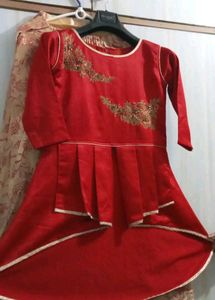 Title: Elegant Red and Cream Traditional Dress