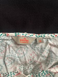 Anouk White &amp; Blue Geometric Print  Peplum Top