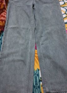 Gray Denim Wide Leg Jeans