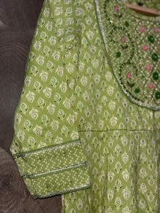 Lime Green Embroidered Anarkali With Pants