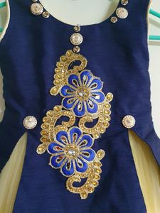 Blue And Cream Dress For Girl(12-18month)