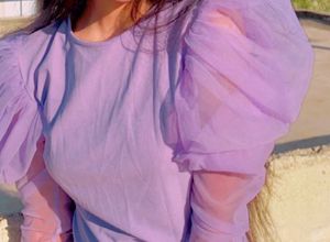 Lavender Mini Dress Puffed Sleeves