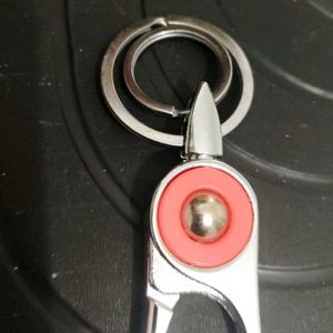 Silver &amp; Red Keychain
