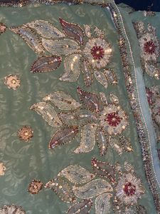 greem saree for party heavy embroidery work