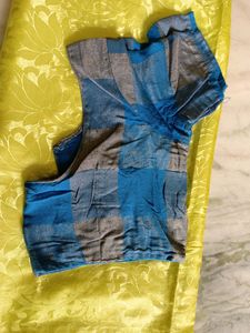 Party Ware Light Green &amp; Blue Colour Saree With Blouse