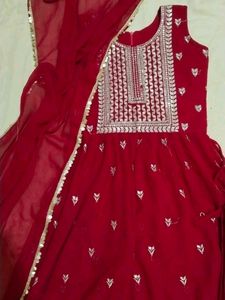 Maroon Embroidered Kurta Set