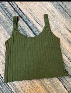 Olive Ribbed Knit Tank Top