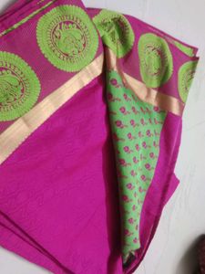 Pink &amp; Green Silk Saree New