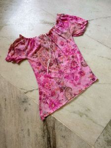 Pink Floral Paisley Off-Shoulder Top