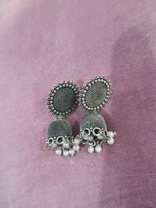 Silver Jhumka Earrings with Pearl Accents