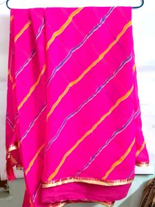 Pink Leheriya Saree with Gold Border