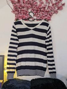 Navy Blue And White Strip Korean Style Sweater