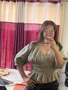 Chic Olive Green Peplum Top